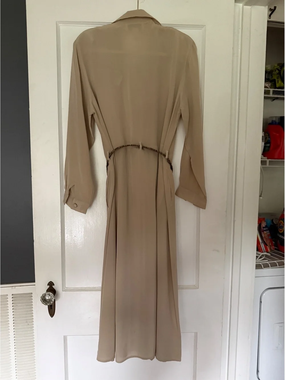 Vintage Orvis 100% Silk Beige Button-Down Long Sleeve Dress Size 16